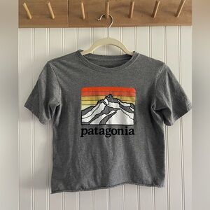Patagonia Mountain Logo Cropped Short Sleeve Tee Shirt Grey Orange Yellow M 10
